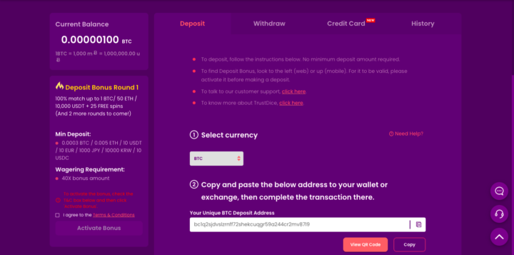 BTC deposits